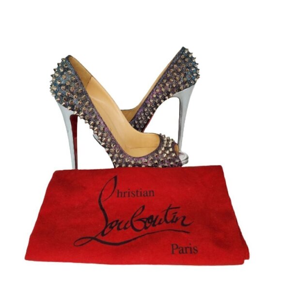 Christian Louboutin Metallic Lady Peep Spikes 150 Pumps - Picture 8 of 8